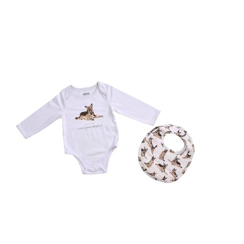 MUD PIE Baby Dog Breed Bodysuit and Bib Set, German Shepherd, 0-6 Months