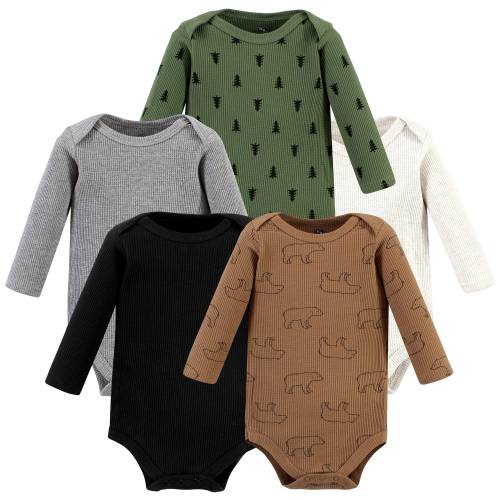Hudson Baby Infant Boy Thermal Long Sleeve Bodysuits, Bear Tree