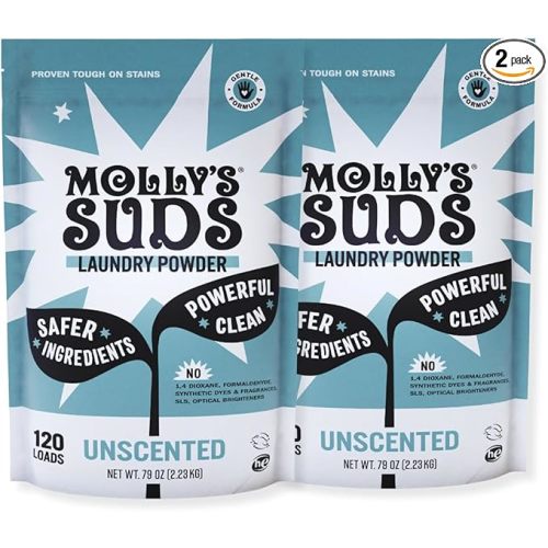 Molly's Suds Original Laundry Detergent Powder | Clean Laundry Detergent Powder for Sensitive Skin | Simple, Effective Ingredients, Stain Fighting | 240 Loads (Unscented)
