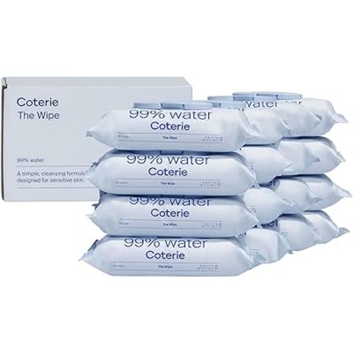 Coterie Baby Wipes for Sensitive Skin, Plant-Based and Plastic-Free Fibers, 99% Water, Hypoallergenic, pH Balanced, Unscented, Clean and Gentle Baby Essentials, 16 Pack, 896 Count