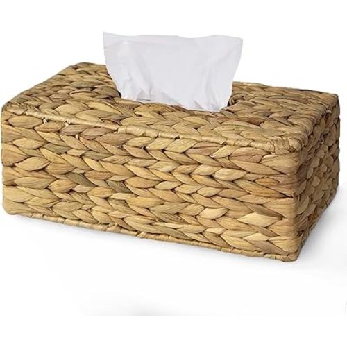 Elipenico Tissue Box Cover Hand Woven Rectangular Rustic Holder Wicker Tissue Holder Paper Box Napkin Organizer for Dining Table, Kitchen, Bathroom, Car and Office (Water Hyacinth)