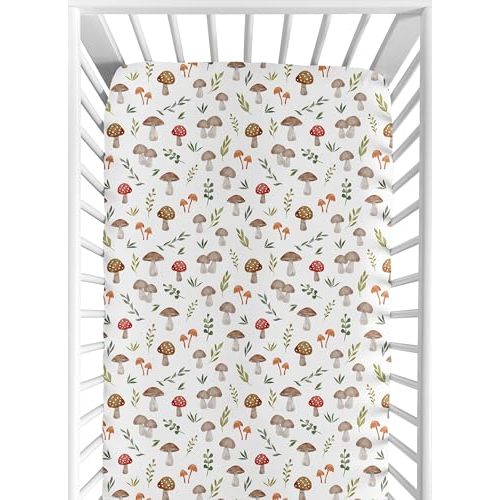 Sweet Jojo Designs Fitted Baby Crib Sheets (Woodland Mushroom) for Boys or Girls, Infant Nursery, Toddler Room - Standard Size (Colorful, Watercolor, Toadstool, for The Forest Animals Collection)