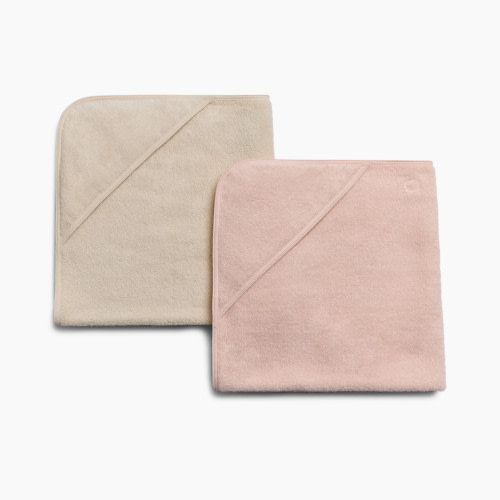 Tiny Kind Organic Hooded Towel 2-Pack - Cloud Pink/Antique White, 0-24 M