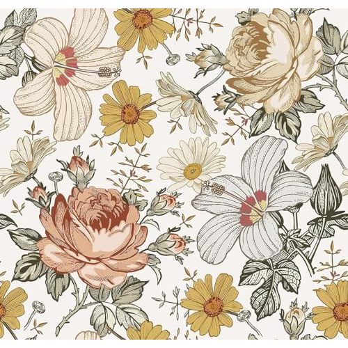 Blooming Wall Multicolor Peony Daisy Peel and Stick Wallpaper Self Adhesive Wall Mural Wall Decor, 14.5 Square Ft/Roll