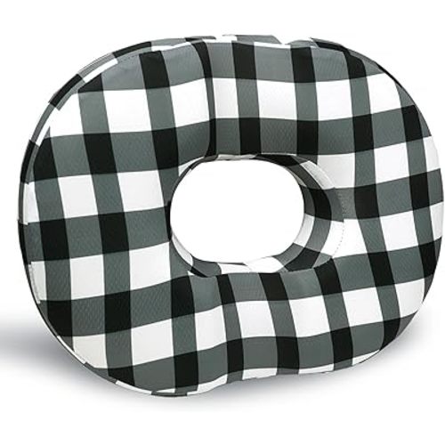 Donut Pillow for Hemorrhoids Seat Cushion for Tailbone Pain Relief - Black White Buffalo Plaid Home Office Chair Cushion for Long Sitting Work - Memory Foam Car Seat Cushions for Driving Butt Pain