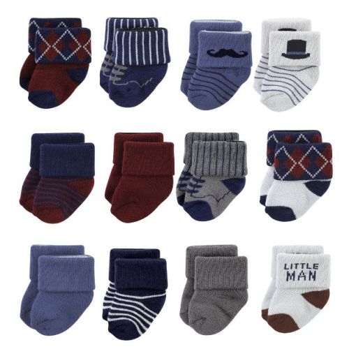 Hudson Baby Basics Infant Baby Cozy Terry Baby Sock 12-Pack, Tiny Gentleman, 6-12 Months