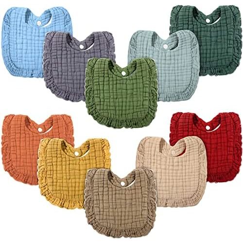 Frienda 10 Pcs Muslin Baby Bibs Cotton Bandana Drool Bib Baby Burp Cloths Drool Teething Bibs for Newborn Baby Girl Boy