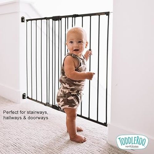 Toddleroo by North States - Easy Swing & Lock Baby Gate Series 2: Hardware Mounted Metal Safety for Stairs & Doorways - Adjustable 28.68 to 47.85 Inches Wide - 31 Inches Tall - Matte Bronze