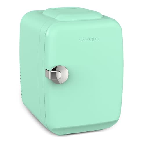 CROWNFUL Mini Fridge, 4 Liter/6 Can Portable Cooler and Warmer Personal Refrigerator for Skin Care, Cosmetics, Beverage, Food,Great for Bedroom, Office, Car, Dorm, ETL Listed (Green)
