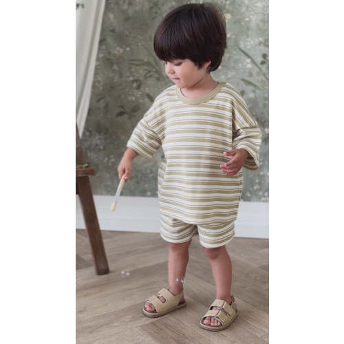 Pima Cotton Wesley Tee - Double Stripe Hay/Cloud – Jamie Kay USA