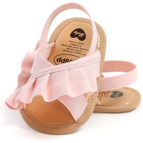 SOFMUO Baby Girls Sandals Premium Soft Sole Infant Indoor Flat Newborn Slippers Lightweight Comfort Toddler Summer Princess Dress Shoes