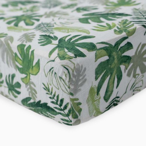 Cotton Muslin Crib Sheet - Tropical Leaf