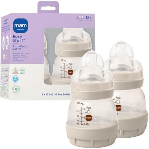 MAM Easy Start Anti-Colic+ Vented Baby Bottle, 0+ Mths, 2 Pk, 4.5oz, Unisex