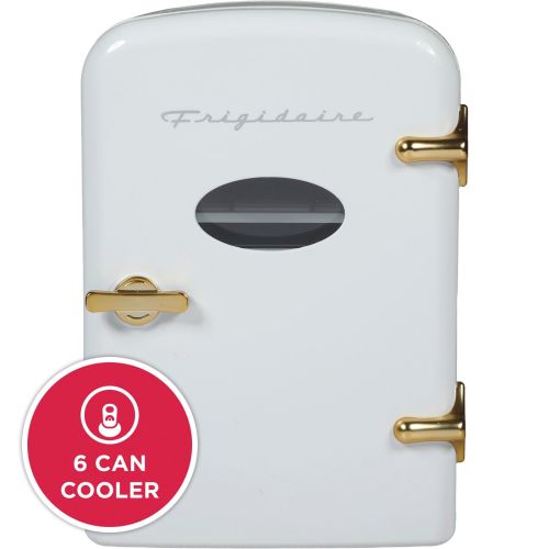 9-Can Retro Mini Fridge Cooler - White and Gold