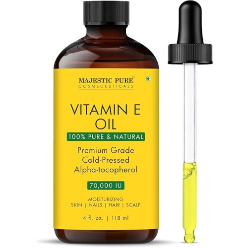 Majestic Pure Vitamin E Oil 4 Oz Vitamin E oil for Skin, Face Oil, Hair Oil and Body Oil- 100% Pure and Natural, 70,000 IU- Cold Pressed Hexane Free Non-GMO Gluten Free Formula