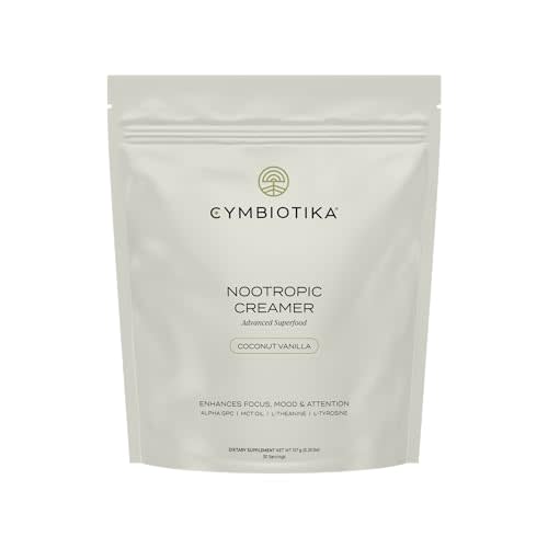 CYMBIOTIKA Nootropic Creamer – MCT Oil, Alpha GPC, L-Theanine – Keto, Vegan, Sugar-Free Coffee Creamer for Focus, Energy & Mental Clarity – Coconut Vanilla Flavor, 30 Servings