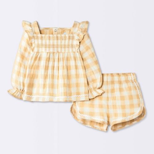 Baby Girls' 2pc Smocked Gingham Set - Cloud Island™ Yellow 0-3M