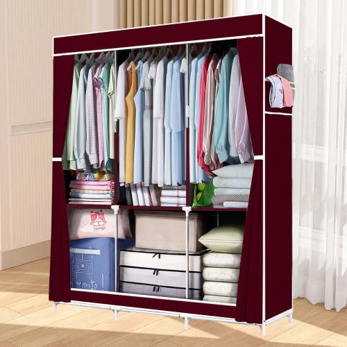 HioHa Portable Closet Organizer with Shoe Rack, 67 Inch Non-Woven Fabric Wardrobe, Heavy Duty Clothes Storage, Easy Assembly for Bedroom, Dorm, Apartment, Red