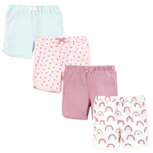 Hudson Baby Infant Girls Shorts Bottoms 4-Pack, Soft Rainbow, 9-12 Months