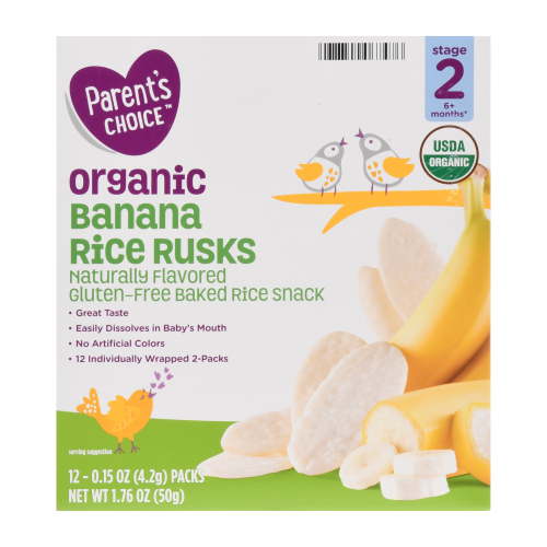 Parent's Choice Organic Banana Rice Rusks Baby Snacks, 0.15 oz, 12 Pack