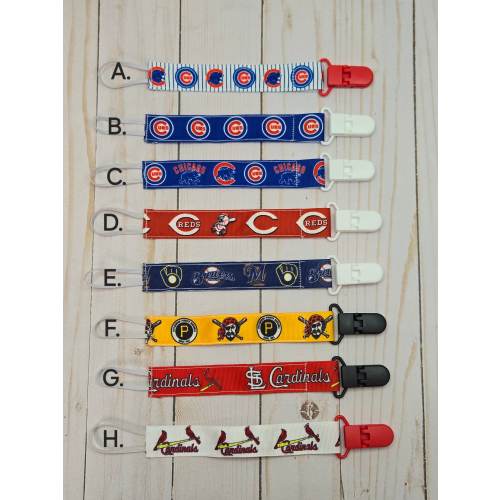 Handmade Baseball Team Pacifier Clip, Baby Shower Gift