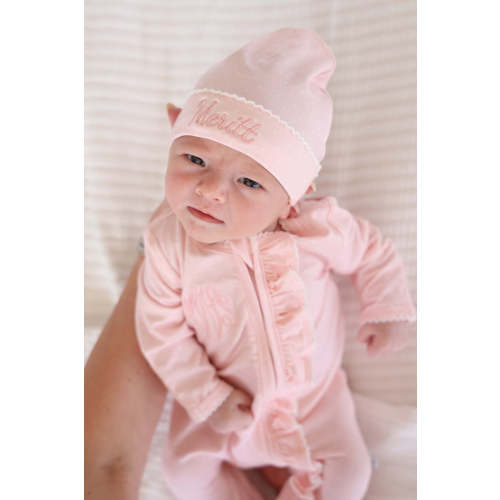 Picot Trim Bamboo Zipper Footie | Baby Pink