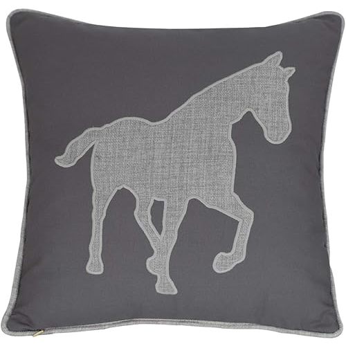 Horse Pillow Case Decorative Cotton Linen Embroidered Cushions Covers 18x18 Inches (Grey) …