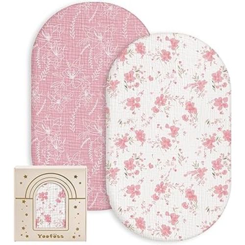 Yoofoss Muslin Baby Bassinet Sheets Boys Girls, Organic Fitted Bassinet Mattress Sheets Compatible with Halo Bassinest Swivel Sleeper,Baby Delight, Angelbliss, Soft, Breathable, Durable