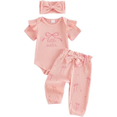 Twopumpkin Newborn Outfit Preemie Clothes 0 3 6 Month Baby Girl Coming Home Outfits Ribbed Romper And Pants Headband Gift Set