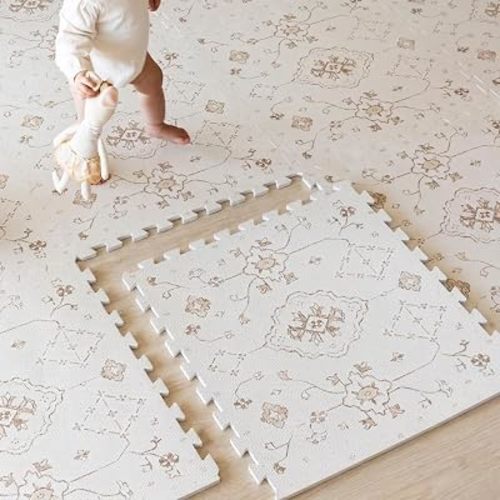 Lillefolk Baby Play Mat for Floor – 6x8ft Beige | Soft Non Toxic Premium EVA Foam Tiles for Tummy Time, Crawling & Playroom – Waterproof Interlocking Floor Mat for Babies & Toddlers (12 Tiles)