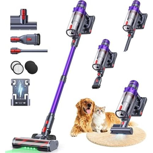 SMOTURE Cordless Vacuum Cleaner, 650W 55KPA 70Mins Vacuum Cleaners for Home, Cordless Stick Vacuum with LED Touch Screen, Anti-Tangle Wireless Vacuum, Handheld Vacuum for Pet Hair/Carpet/Floor
