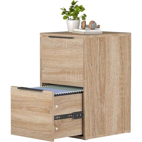 Wood File Cabinet 2 Drawer Filing Cabinets with Hanging Bars for Letter Size, Wooden Samll Vertical Filing Cabinet for Home Office, Oak
