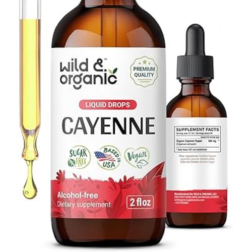 Wild & Organic Cayenne Pepper Tincture - Capsaicin Supplements for Digestive Support - Cayenne Pepper Extract Liquid - Vegan, Alcohol-Free Drops - 2 fl oz