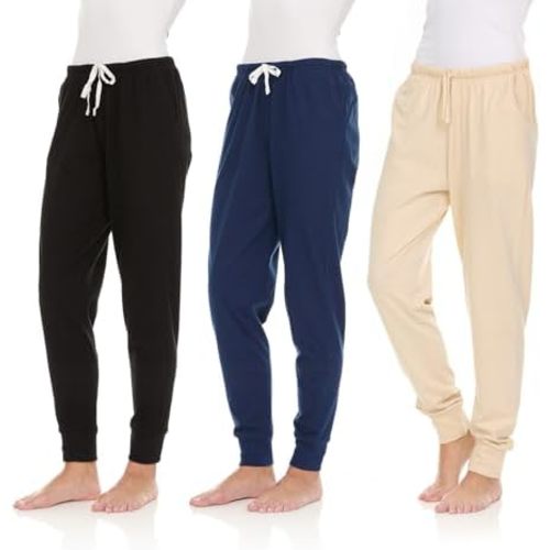 3 Pack: Womens Cotton Joggers - 100% Cotton Lounge Athletic Casual Sleep Casual Pajama PJ Pants Sweatpants