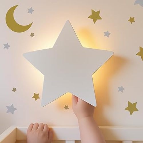 Star Wall Light for Nursery – Soft Night Light for Newborns & Toddlers, Rechargeable & Dimmable (Moon and Star Decals Included)