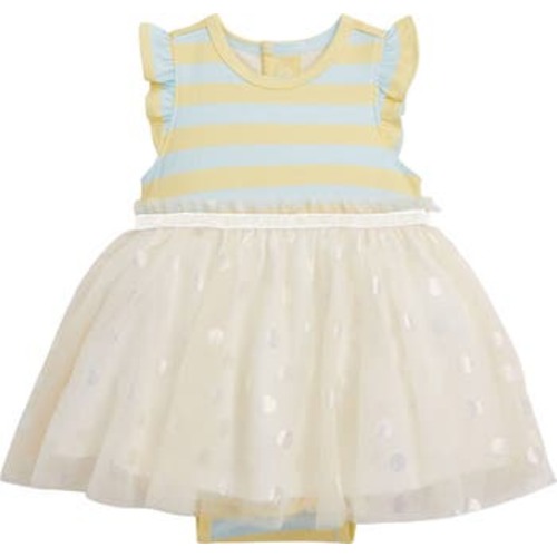 Lemon Cream Strap Flutter Sleeve Dress, 9-12M