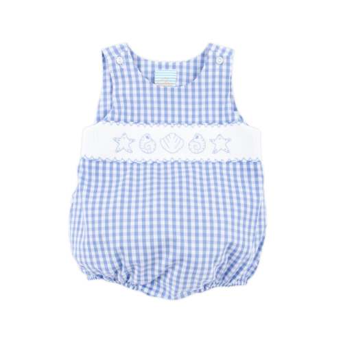 Seashells Paradise Smocked Blue Gingham Sun Bubble