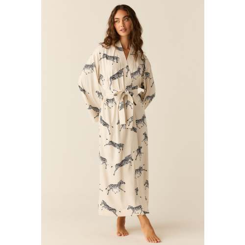 Kaia Cloud Jersey Kimono Robe in Animalia