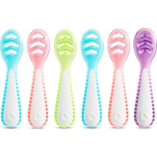 Munchkin® Gentle Dip™ Baby Spoons for Self Feeding and Baby Led Weaning, 6 Pack, Blue/Green/Pink/Purple
