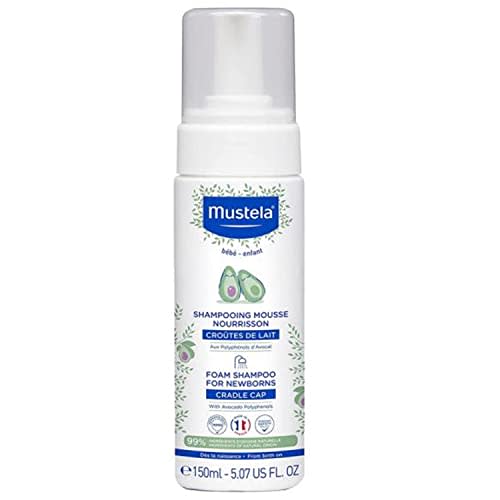 Mustela Cradle Cap Foam Shampoo for Newborn - Baby Shampoo with Natural Avocado - Tear-Free & Fragrance-Free - 5.07 fl. oz.