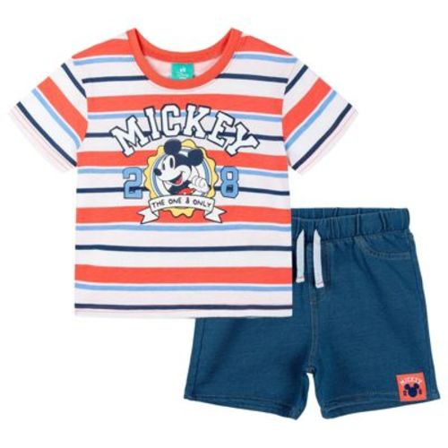 Disney Mickey Mouse Infant Baby Boys T-Shirt and French Terry Denim Shorts Outfit Set Red / Blue 18 Months