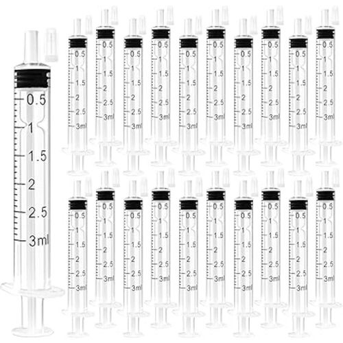 24 Pack 3ml Syringe with Cap and Luer Slip Tip, Sterile Syringe Individually Packaged for Labs, Liquid Measuring, Feeding Pets,Oil or Glue Applicator