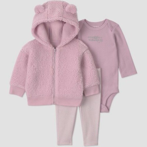 Carter's Just One You® Baby Girls' Cozy 3pc Long Sleeve Bodysuit, Pants and Cozy Jacket Set - Purple Newborn