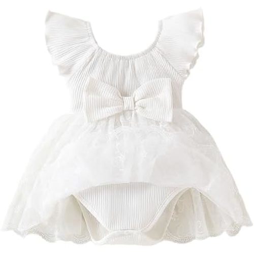 Baby Girl Romper Dress Ribbed Newborn Lace Boho Tutu Dresses Headband Baptism Photography Wedding Summer Outfit 0-24M