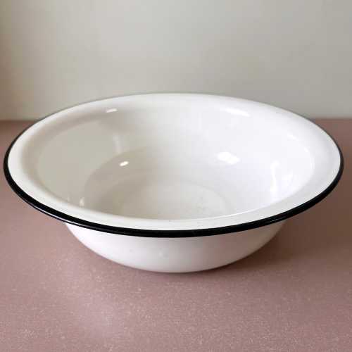 Vintage Enamel Bowl: Large White Steel Basin, Farmhouse Kitchen Decor