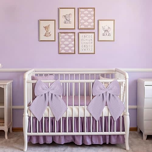 Riceshoot 2 Pcs Large Crib Bows 11 x 16 inch Coquette Bow Decorations for Nursery Crib Canopy Bed Large Bow Room Nursery Decor Infant Bassinet Bedroom Decor for Gender Reveal Gifts (Purple)