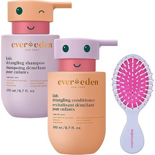 Evereden Happy Hair Duo for Kids: Vegan Shampoo and Conditioner Set with Detangler Brush - Strengthens & Smooths All Hair Types