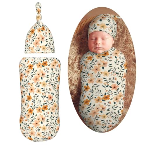 Muishi Spring Floral Newborn Swaddle Blankets Hat Sets Soft Baby Receiving Blanket Swaddle Sack for Baby Shower Infant Boy Girl Gift