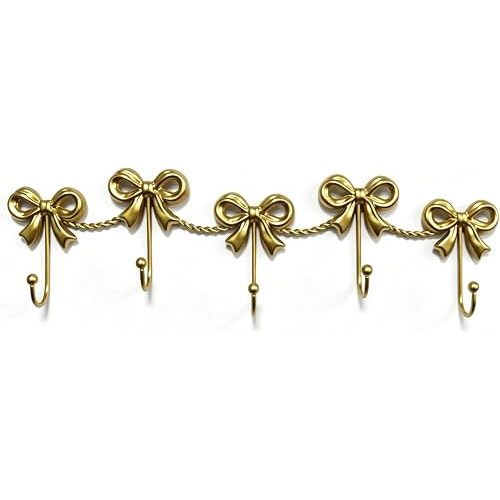 Gold Bow Hooks for Wall, 5 Hooks Bow Wall Decor Perfect for Nursery Decor