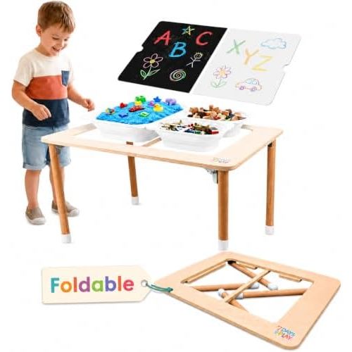 Sensory Play Activity Table with Foldable Legs, Storage Bins, and Lid